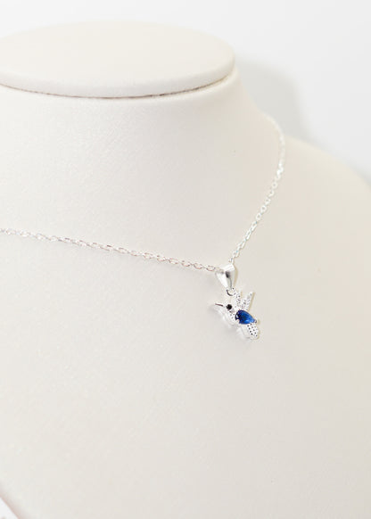Collar cadena con dije colibrí chico zirconia azul plata 925