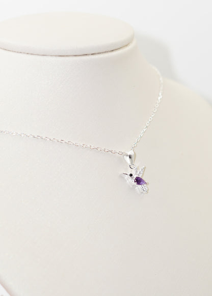Collar cadena con dije colibrí zirconia violeta plata 925