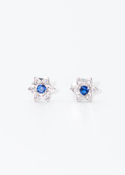 Caravanas flor con zirconia azul plata 925
