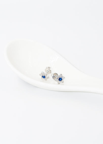 Caravanas flor con zirconia azul plata 925