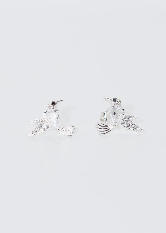 Caravanas colibrí zirconia blanca plata 925