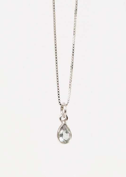 Cadena collar con dije gota topacio mini azul plata 925