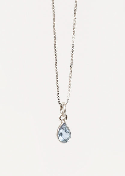 Cadena collar con dije gota topacio mini azul plata 925 - Prosperidad