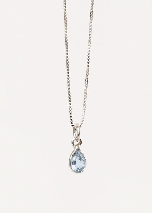 Cadena collar con dije gota topacio mini azul plata 925 - Prosperidad