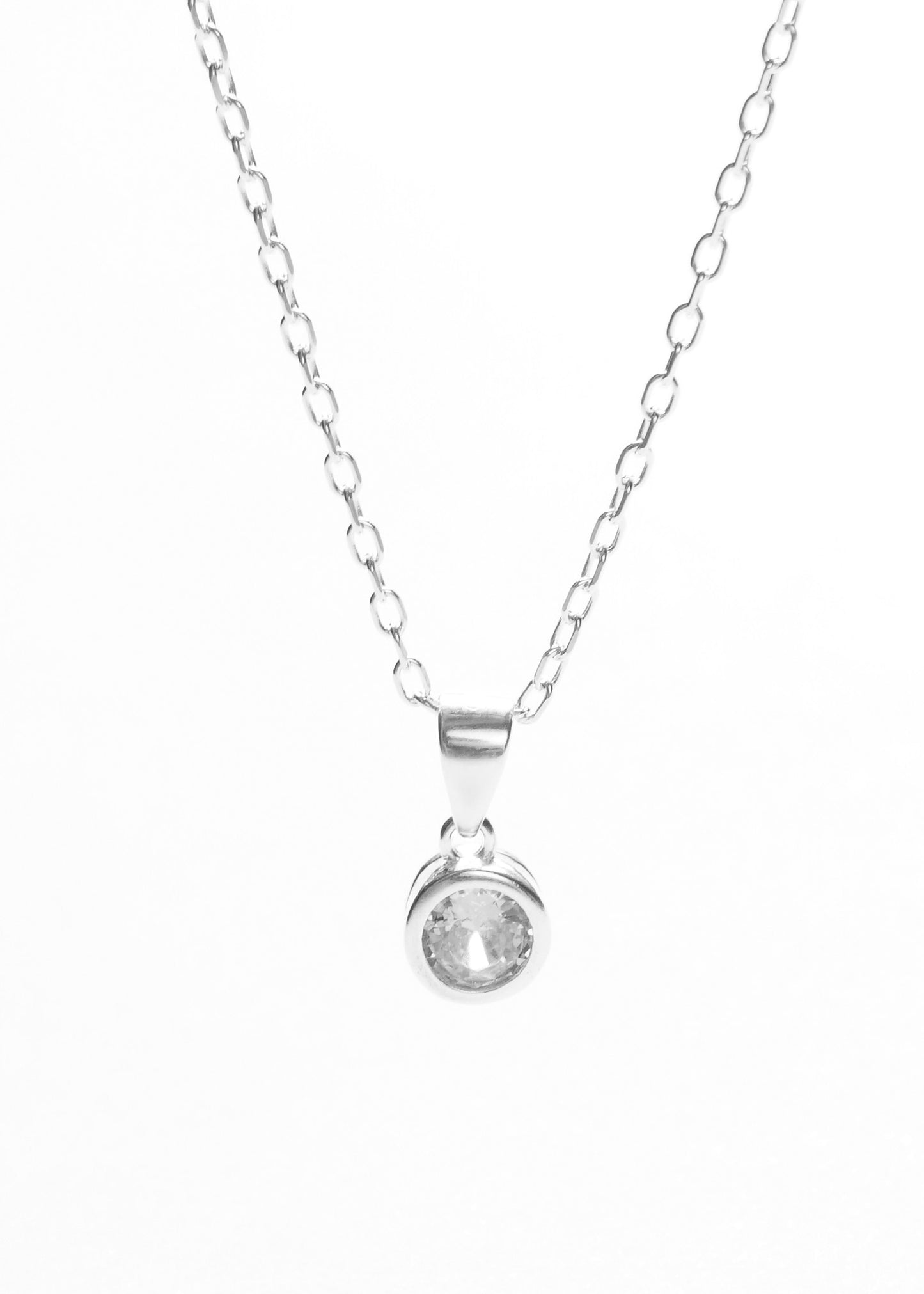 Cadena collar forcet con dije punto luz zirconia plata 925