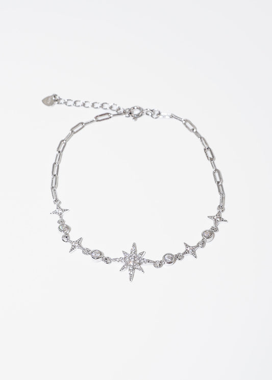 Pulsera eslabones estrellas y puntos luz zirconias plata 925