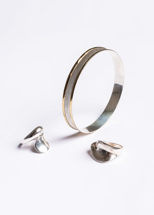Pulsera esclava satinada 9mm plata 925 y doublé de oro 10k