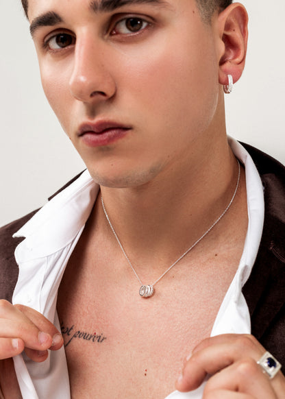 Cadena collar dijes 3 aros con zirconias plata 925