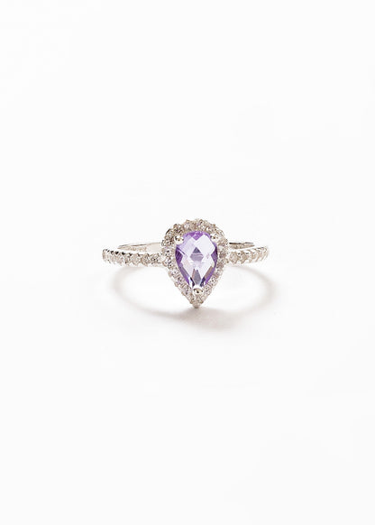 Anillo gota violeta zirconias laterales plata 925