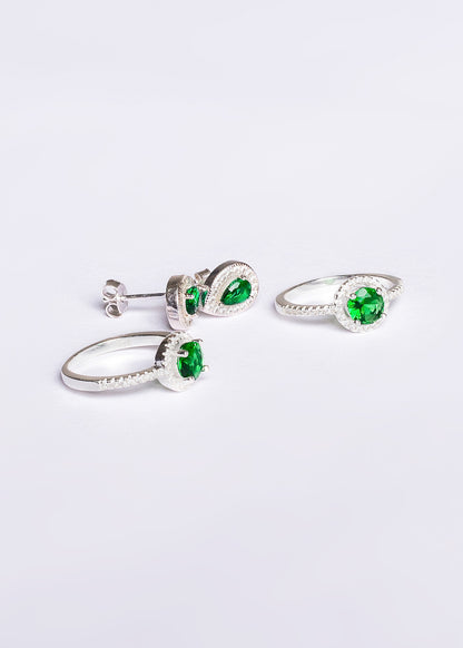 Anillo Lady Di zirconia verde plata 925