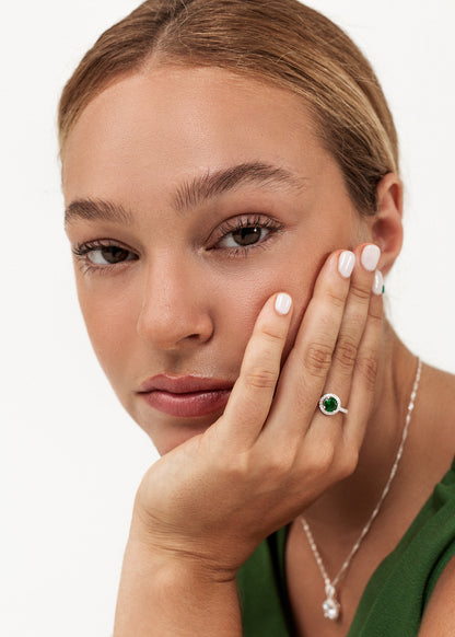 Anillo Lady Di zirconia verde plata 925