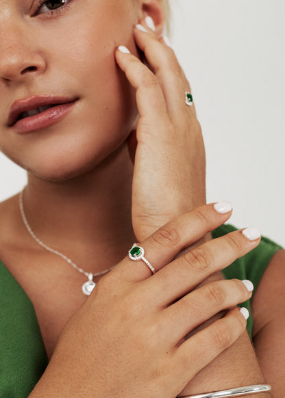 Anillo Lady Di zirconia verde plata 925