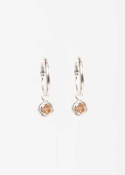 Caravanas aros con dije punto luz anaranjado plata 925