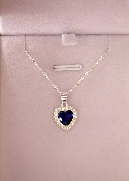Cadena collar con dije promesa corazón azul plata 925