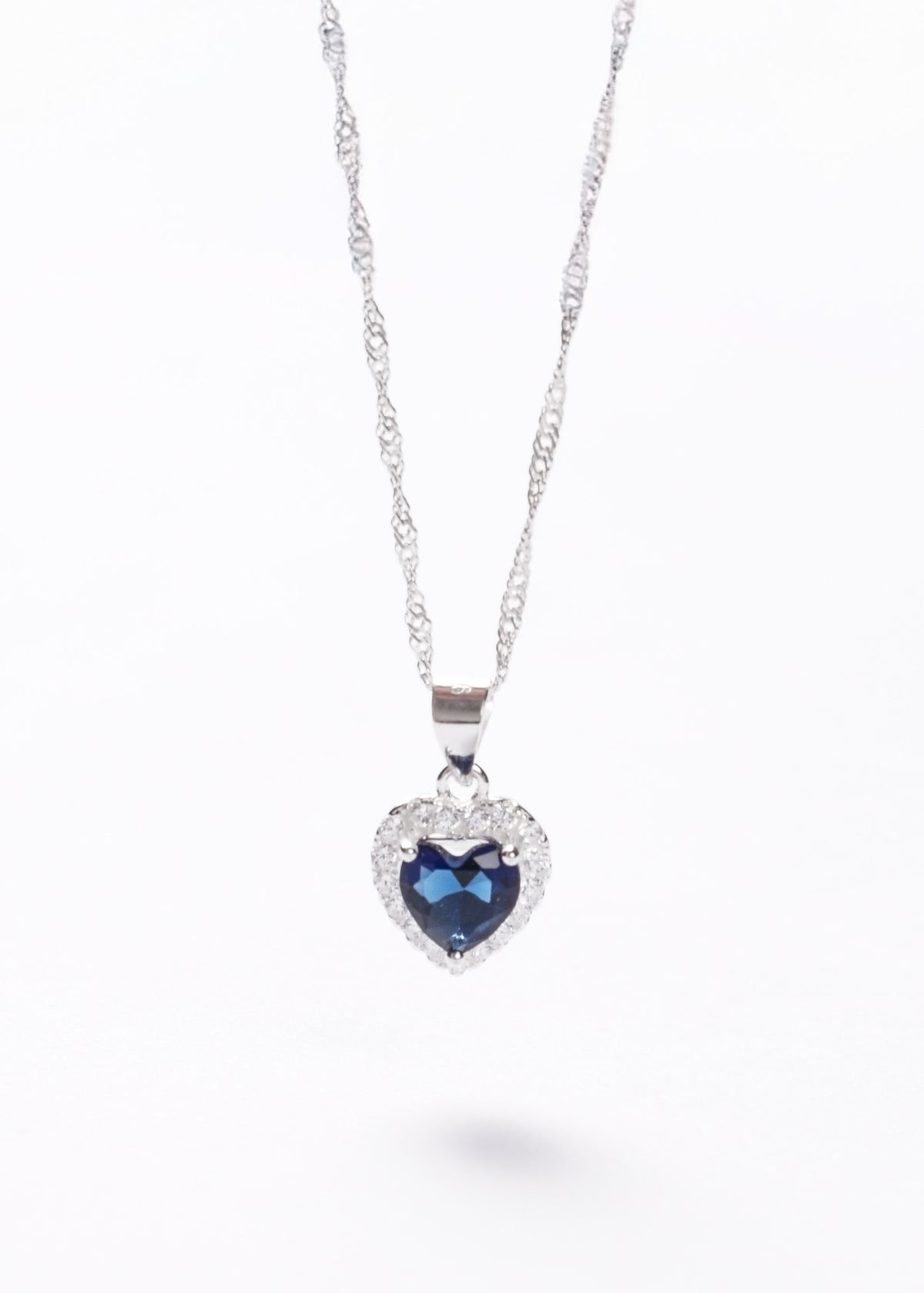 Cadena collar con dije promesa corazón azul plata 925