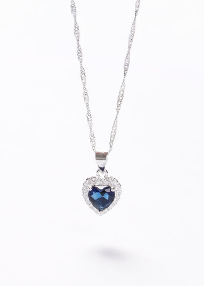 Cadena collar con dije promesa corazón azul plata 925