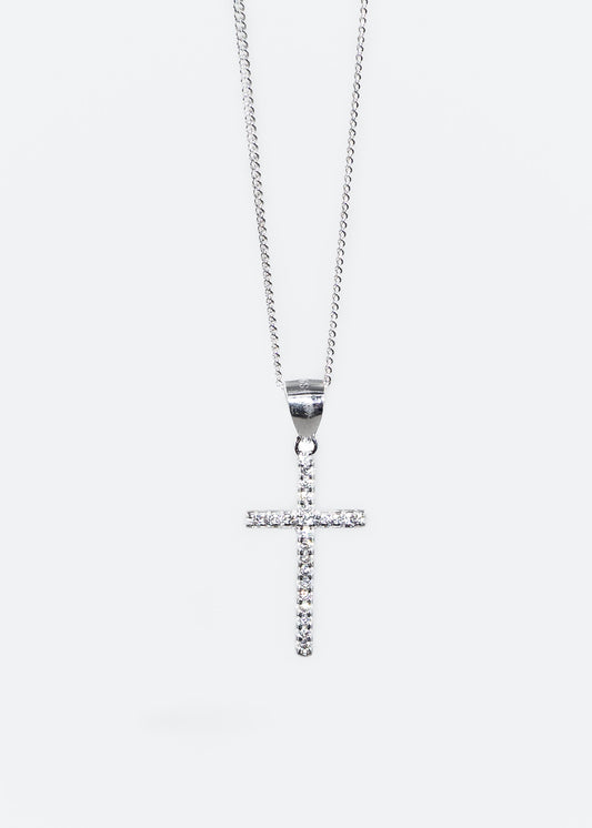 Cadena collar groumet con dije cruz zirconias plata 925