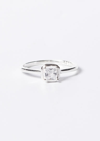 Anillo cintillo solitario zirconia cuadrada plata 925