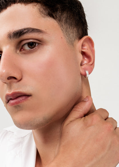 Caravanas aros huggies doble carril zirconias plata 925