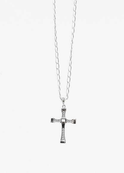 Cadena bilbaína con dije cruz zirconias grande plata 925