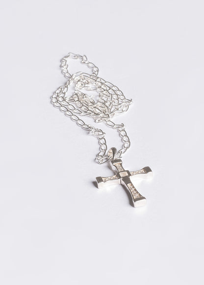 Cadena bilbaína con dije cruz zirconias grande plata 925