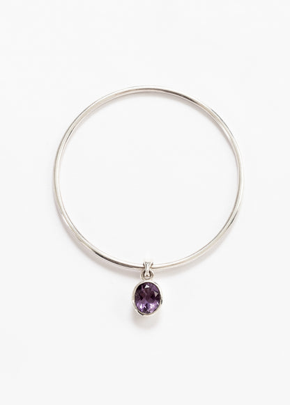 Pulsera esclava caña redonda con dije amatista plata 925