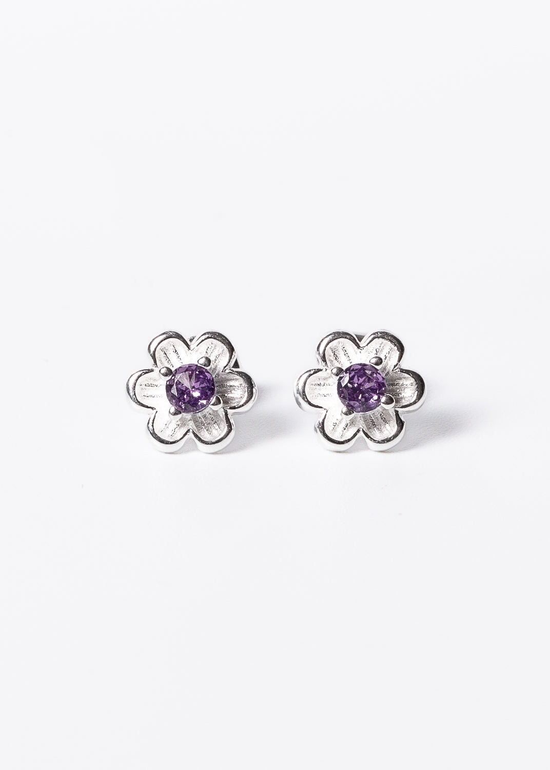 Caravanas flor zirconia violeta plata 925