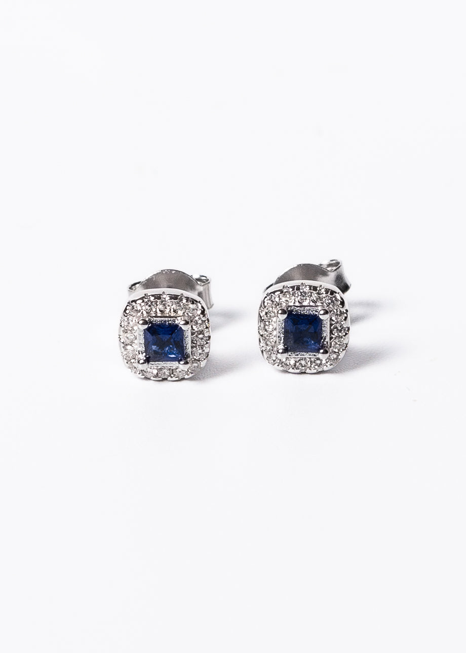 Caravanas lady di cuadradas zirconia azul plata 925