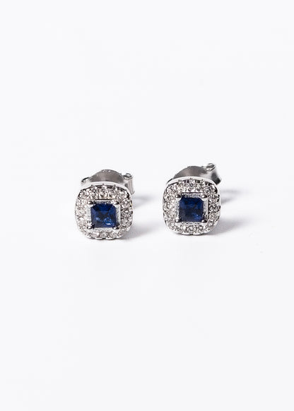 Caravanas lady di cuadradas zirconia azul plata 925