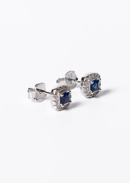 Caravanas lady di cuadradas zirconia azul plata 925