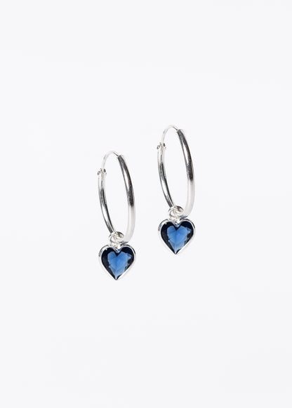 Caravanas aros dije corazón zirconia azul plata 925