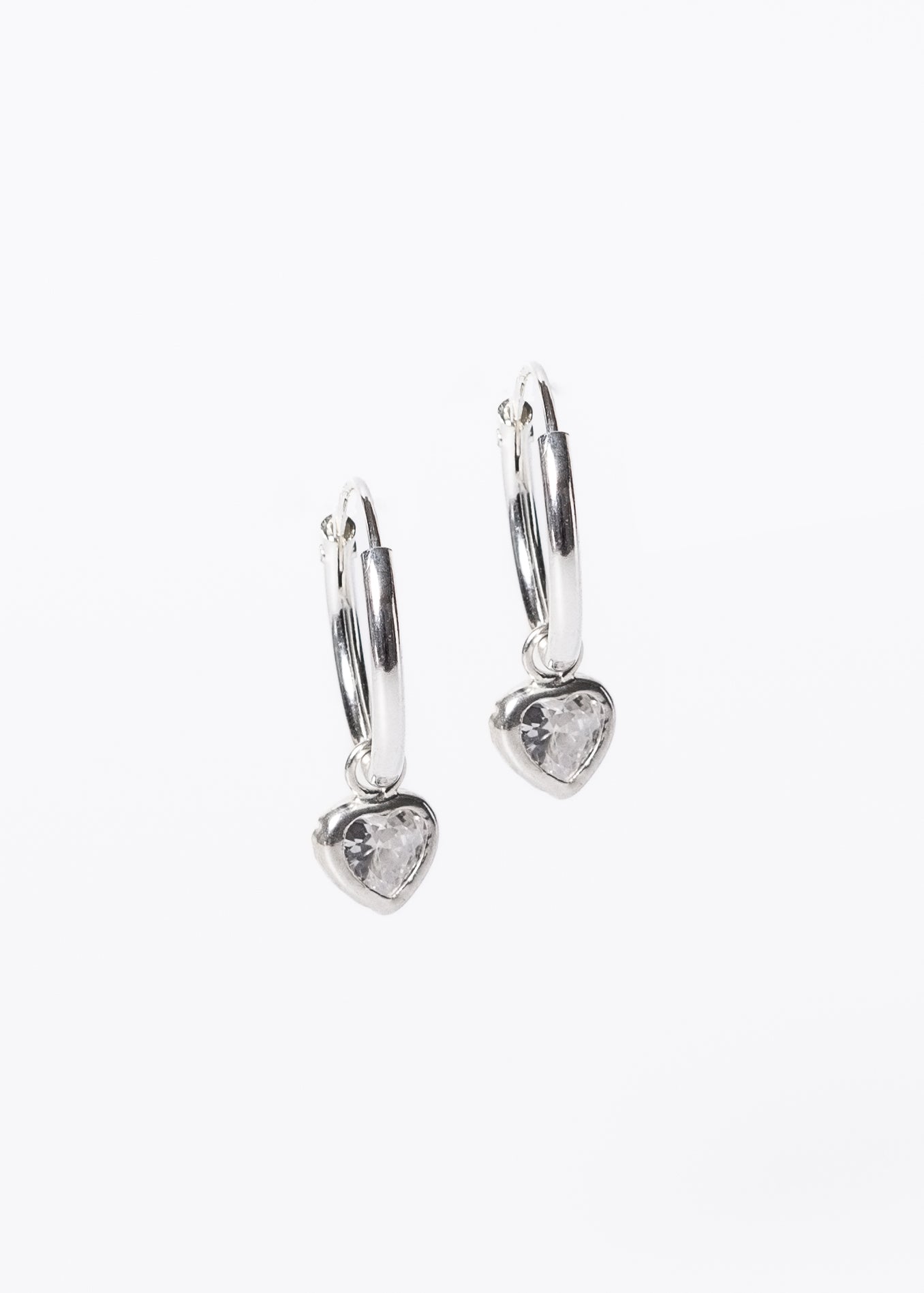 Caravanas aros dije corazón zirconia blanca plata 925