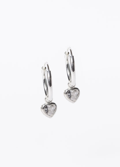 Caravanas aros dije corazón zirconia blanca plata 925