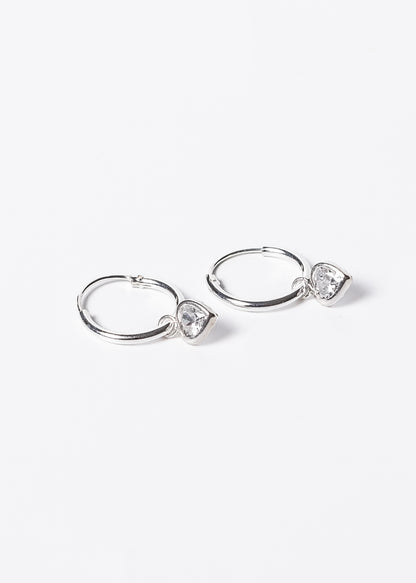 Caravanas aros dije corazón zirconia blanca plata 925