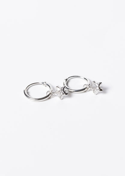 Caravanas aros con dije estrella zirconia plata 925