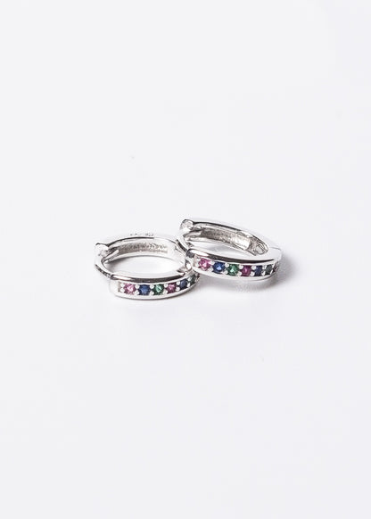 Caravanas aros huggies zirconias multicolor plata 925