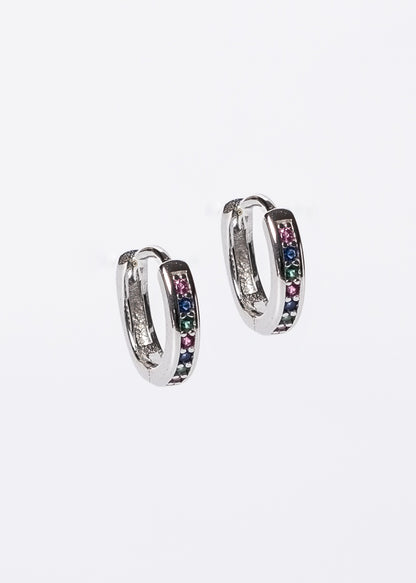 Caravanas aros huggies zirconias multicolor plata 925