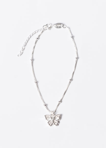 Pulsera veneciana con esferas dije mariposa plata 925