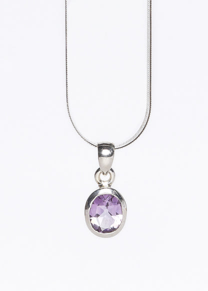 Cadena serpiente 45cm con dije amatista grande plata 925