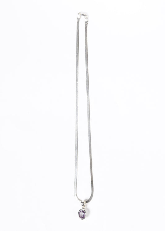 Cadena serpiente 45cm con dije amatista grande plata 925