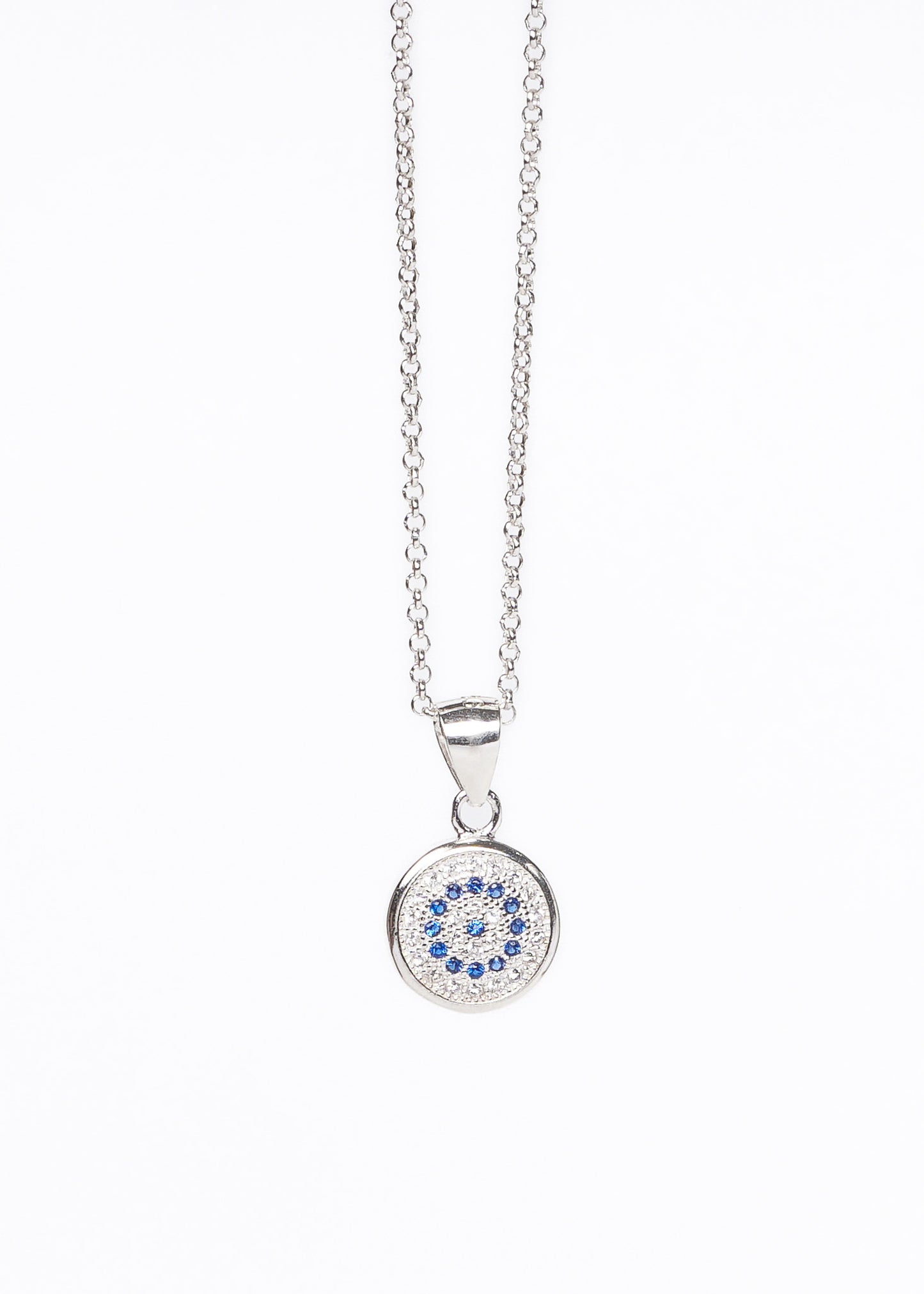 Cadena mini rolo y medalla ojo turco zirconias plata 925