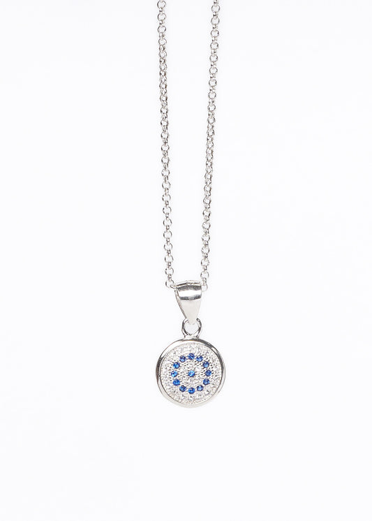Cadena mini rolo y medalla ojo turco zirconias plata 925