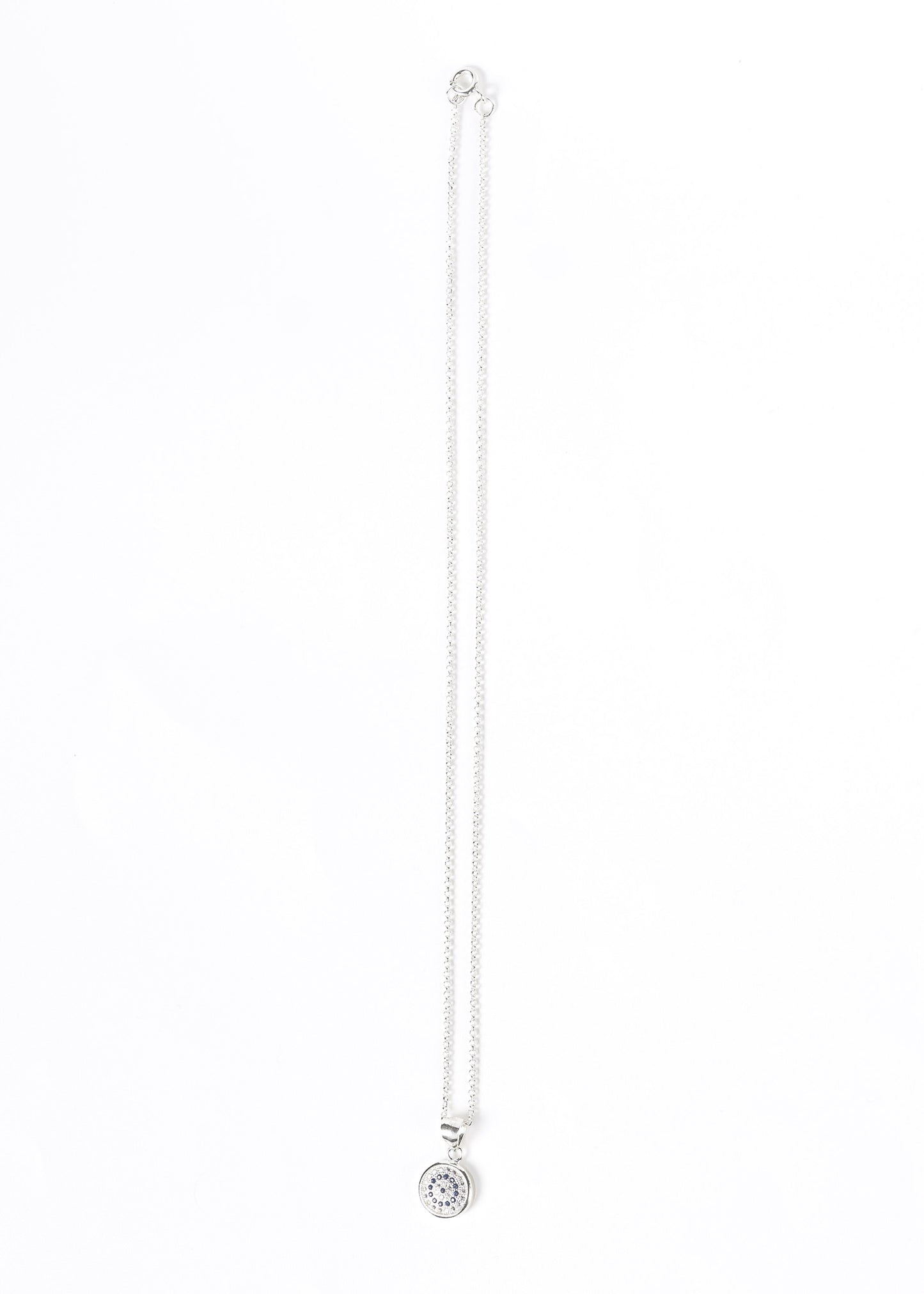 Cadena mini rolo y medalla ojo turco zirconias plata 925