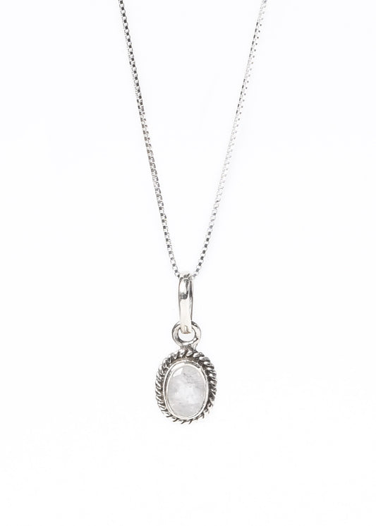 Cadena con dije piedra luna oval facetado plata 925 - Paz