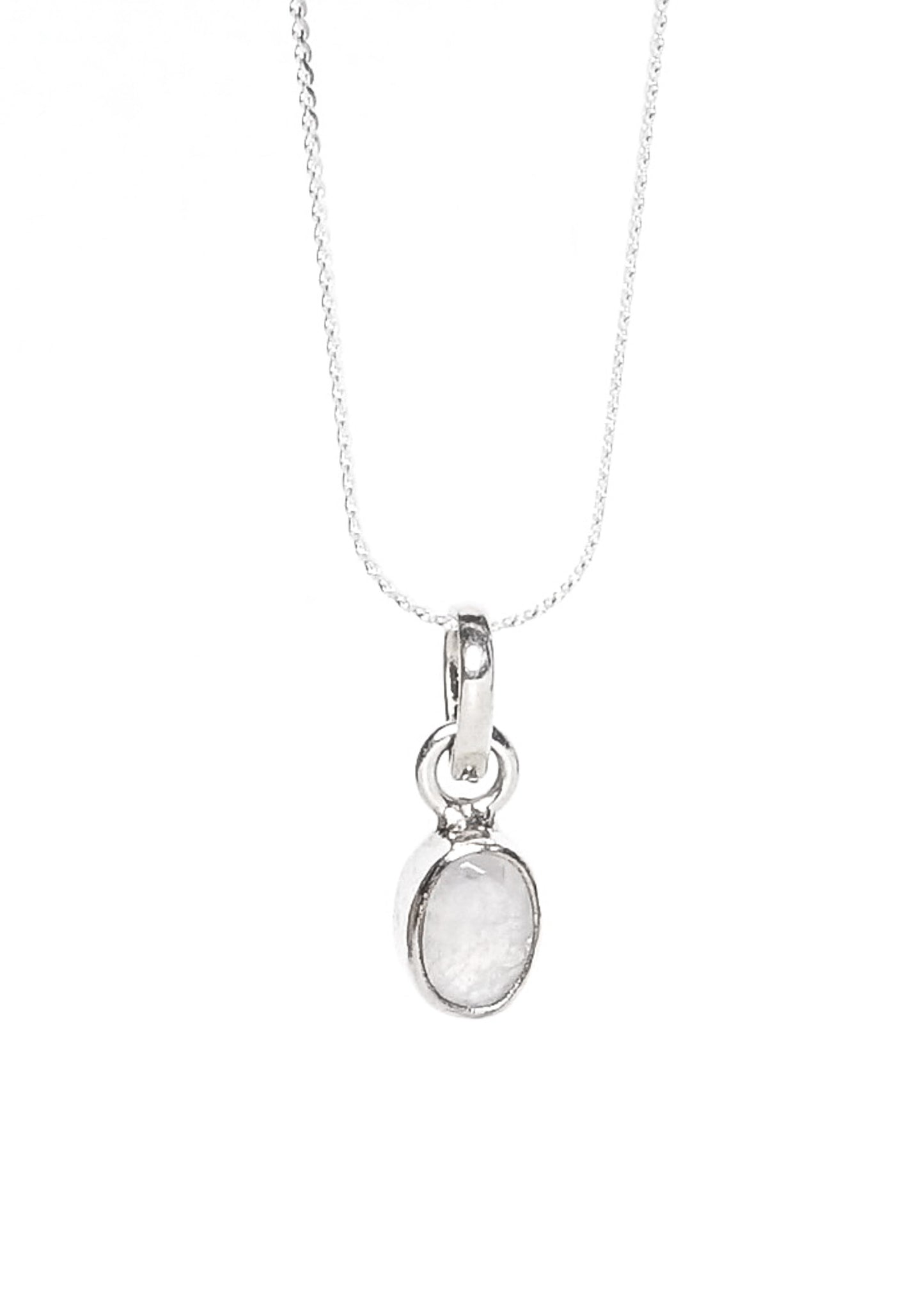 Cadena con dije piedra luna oval liso plata 925 - Paz