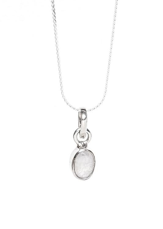 Cadena con dije piedra luna oval liso plata 925 - Paz