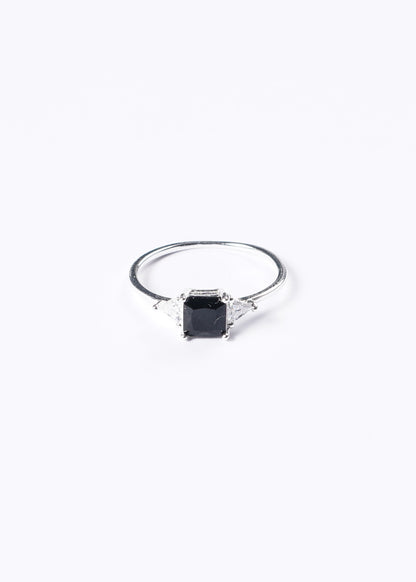Anillo zirconia cuadrada negra plata 925