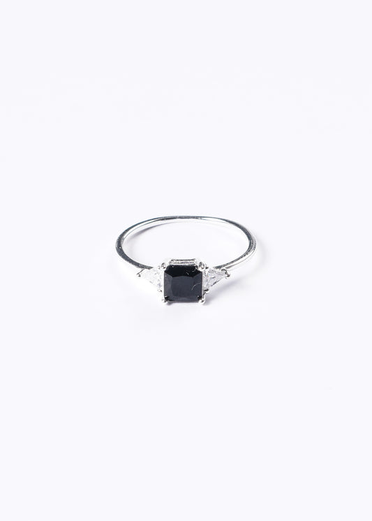 Anillo zirconia cuadrada negra plata 925