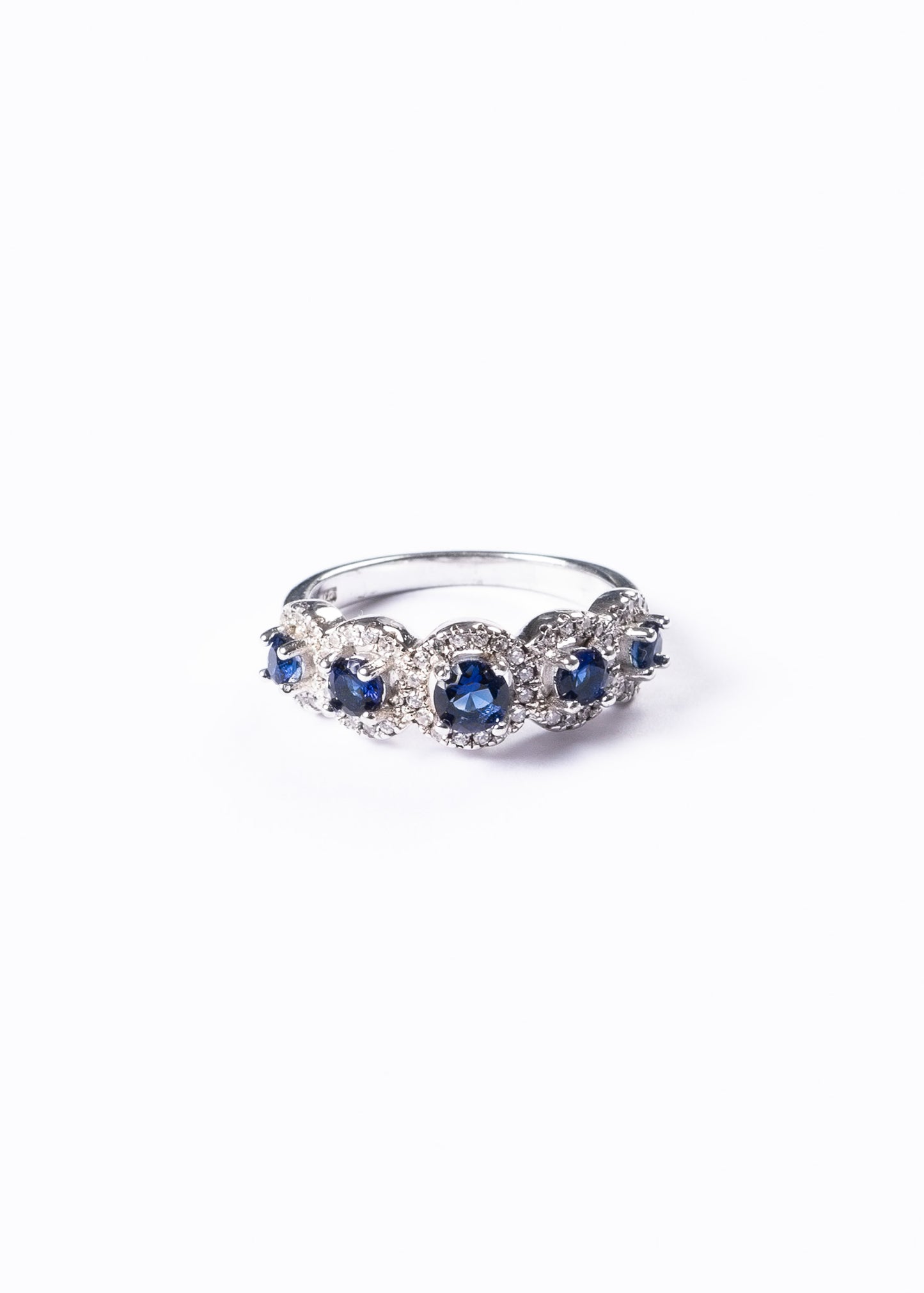 Anillo Lady Di multi esferas zirconia azul plata 925