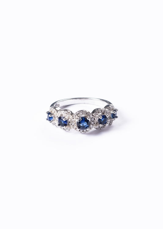 Anillo Lady Di multi esferas zirconia azul plata 925